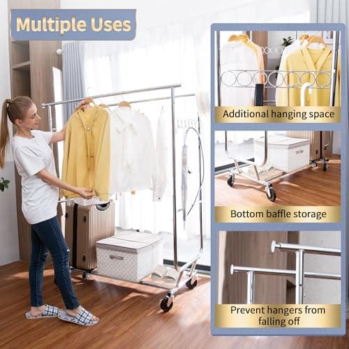 Heavy Duty Clothing Rack with Wheels, 600lbs Double Rod