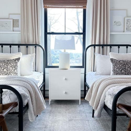 BOLUO White Nightstand with Fabric Drawers for Small Bedrooms