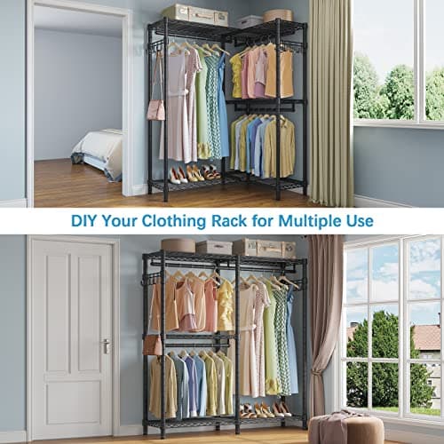 Vipek L4S Corner L-ShapedClothing Rack, Black, Heavy Duty, 810LBS Max Load