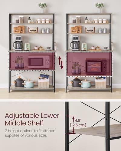 VASAGLE 39.4 Inch Industrial Baker's Rack with 6-Tier Shelves and Hooks UKKS039K02