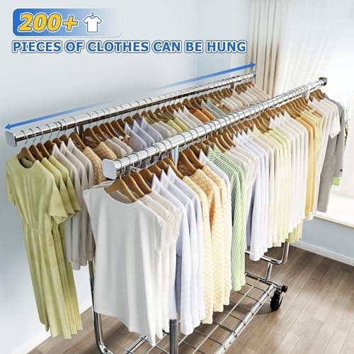 Raybee 620LBS Heavy Duty Clothing Rack with Wheels & Chrome Adjustment 22" x 76" x 69"