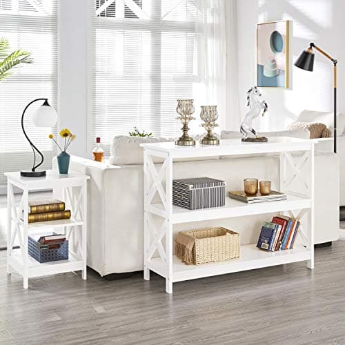 Yaheetech White Narrow Console Table with 3 Shelves for Hallway Living Room