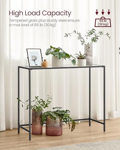 VASAGLE 39.4 Inches Tempered Glass Living Room Console Table, Black