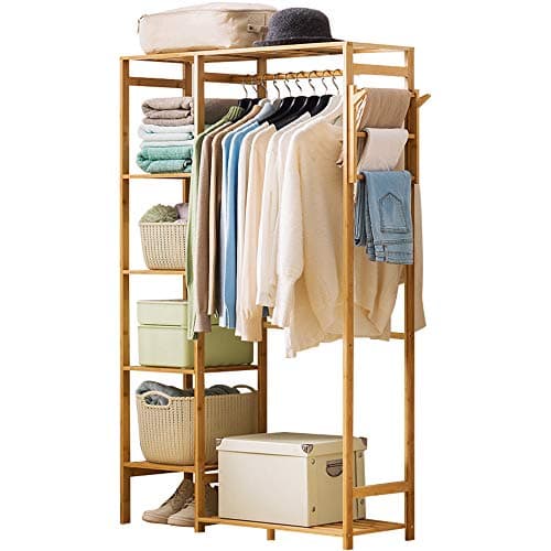 Ufine 6-Tier Bamboo Garment Rack with Hooks, Heavy Dutyclothing Organizer