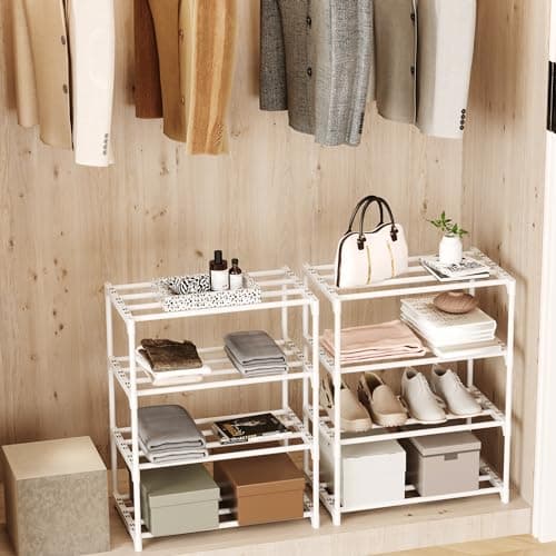 White 3-Tier Metal Shoe Rack for Kids Entryway and Closet (Narrow, 6-8 Pairs)