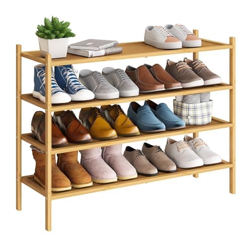 Premium BMOSU 4-Tier Bamboo Shoe Organizer for Hallway Closet Storage