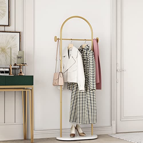 DR.IRON Modern Gold Freestanding Coat Tree with Marble Base & Umbrella Hanger