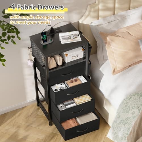 EnHome Black Nightstand Set of 2 with Charging & Storage