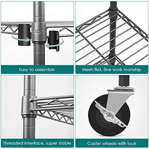Large Heavy Duty WDT Rolling Clothes Rack with Shelves & Adjustable Garment Rods