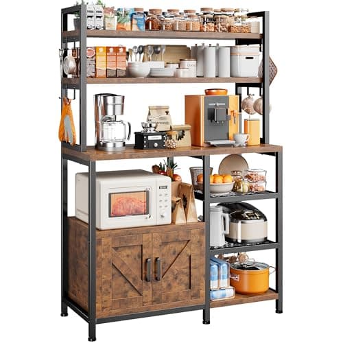 EnHomee Rustic Brown Bakers Rack with Power Outlet & Storage