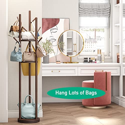 Sturdy Bamboo Freestanding Coat Rack with 8 Hooks