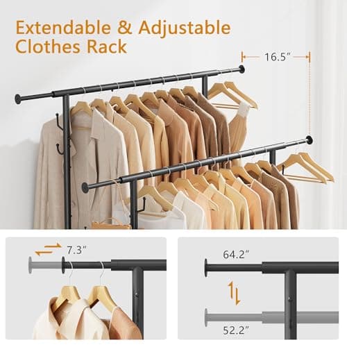 Gewudraw Heavy Duty Rolling Clothes Rack, Black, 64.2inch Chrome
