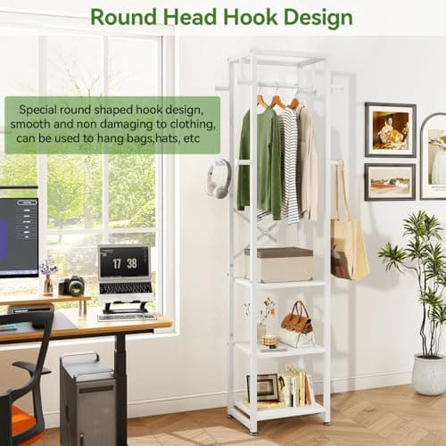 IBUYKE White Freestanding Coat Rack with 3 Shelves and 8 Hooks UTMJ088W