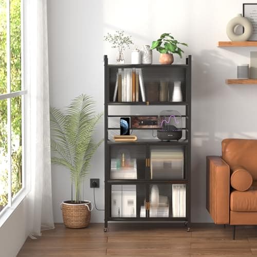 5-Tier Baker's Rack with Power Outlet & Hooks, Black
