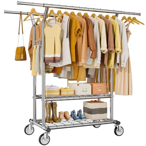Durable Rolling Clothing Rack with Shelves - 620 LBS Capacity