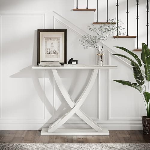 ChooChoo White Wood Console Table with Storage for Hall and Living Room