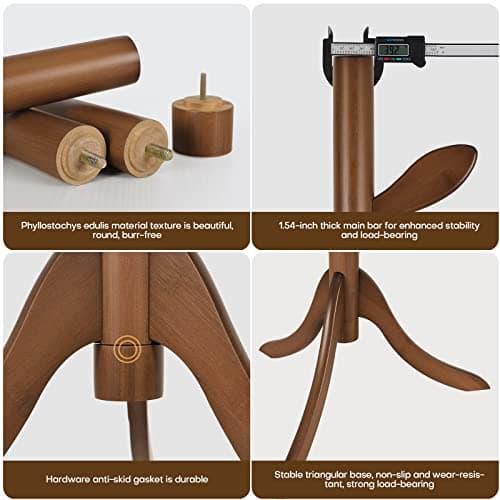 Vintage Brown Freestanding Coat Rack with 8 Hooks, 3-Size Adjustable for Entryway and Bedroom