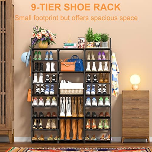 Kottwca 9-Tier Metal Shoe Organizer - Space-Saving Storage for 50-55 Pairs