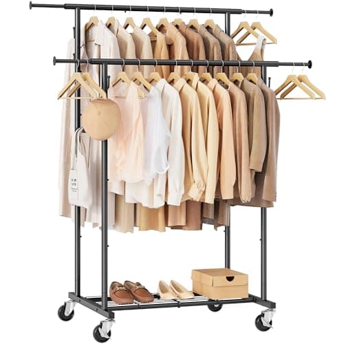 Gewudraw Heavy Duty Rolling Clothes Rack, Black, 64.2inch Chrome