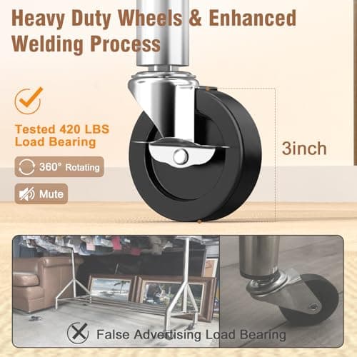 EAGMAK Heavy Duty Rolling Clothes Rack with Lockable Wheels (Silver)