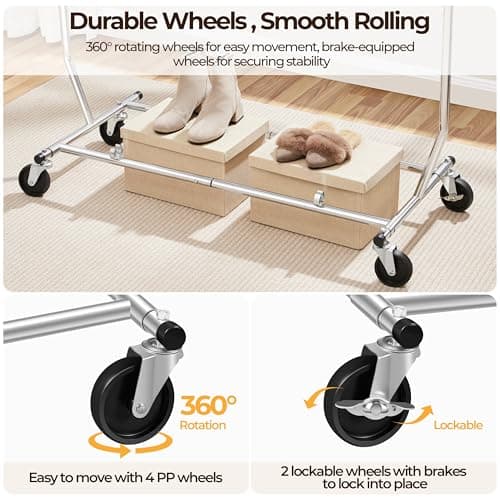 Yaheetech Heavy Duty Double Rail Rolling Clothes Rack, 74" L × 21.5" W × 65" H