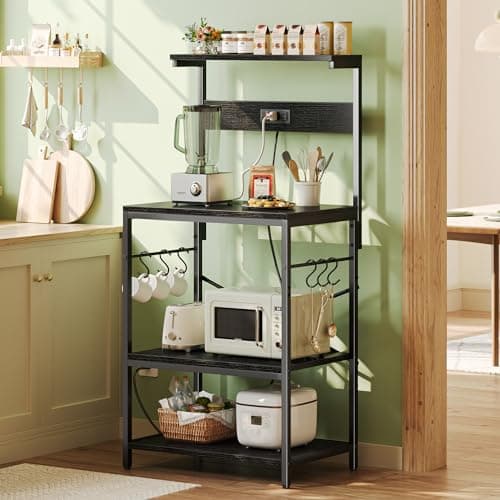 SUPERJARE 4-Tier Bakers Rack with Power Outlet - Black