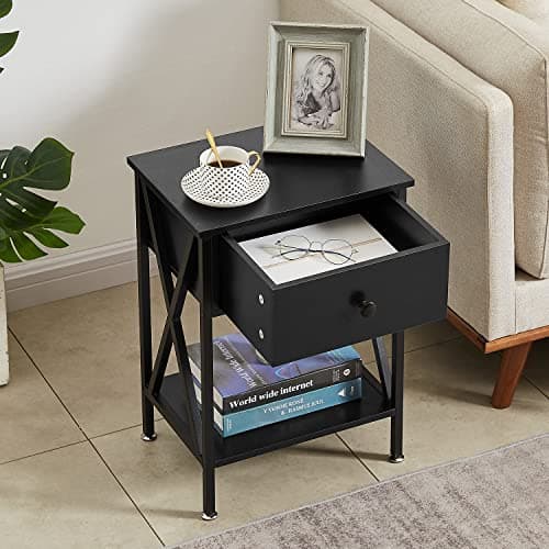 Rustic Nightstand with Drawer for Bedroom Storage