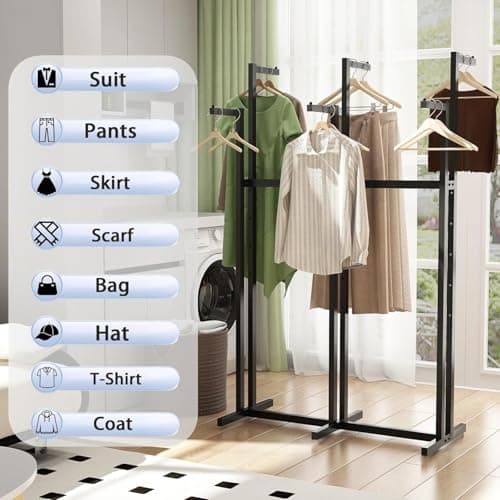 Heavy Duty 450 LBS Standing Rolling Clothing Rack, 6 Arms & Adjustable Shelves, Black