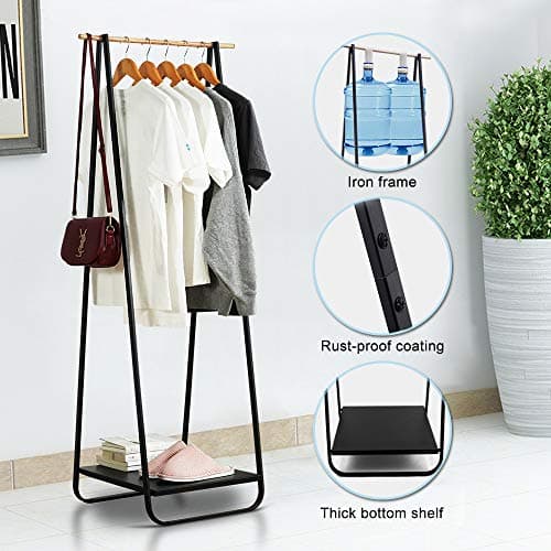 JEFEE Compact 1-Tier Clothes Rack with Shelf, Black