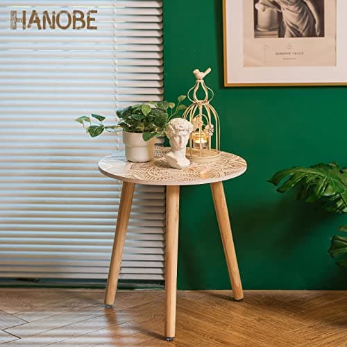 Hanobe Boho White Washed Side Table Set of 2 for Living Room and Bedroom