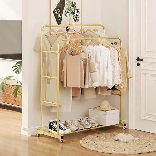 Laiensia Gold Double RodClothing Rack with Wheels