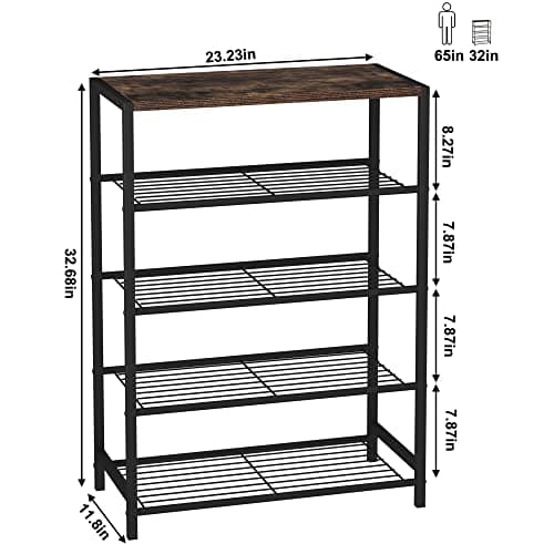 HOMEFORT 5-Tier Rustic Brown Shoe Organizer with Sturdy Shelves