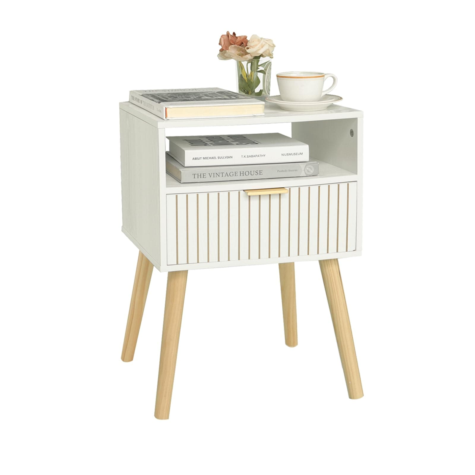 MaxSmeo White Mid Century Modern Nightstand with 2-Tier Storage for Bedroom