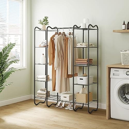Portable Freestanding Clothes Rack with 8 Metal Shelves - Black