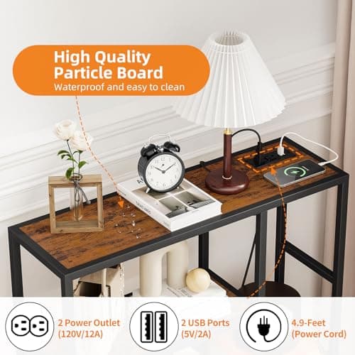 Snughome Console Table with Storage & USB Ports, 31.5" Luellia Narrow Sofa Table for Hallway & Living Room