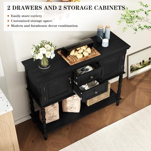 Black Retro ARTPOWER Console Table with 2 Drawers & Cabinets