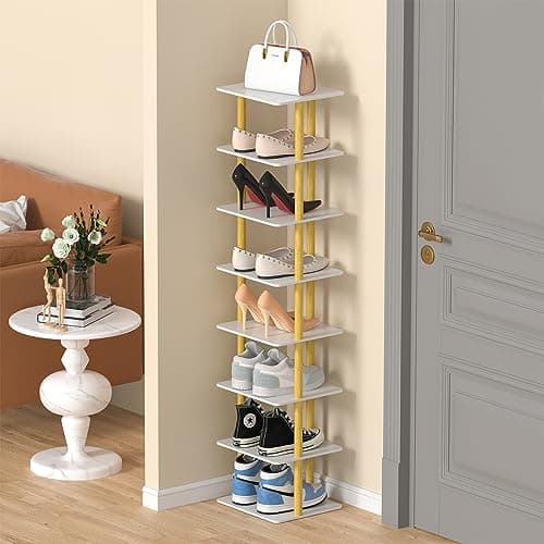 Slim White Bamboo 6-Tier Shoe Rack for Small Spaces Closet Storage