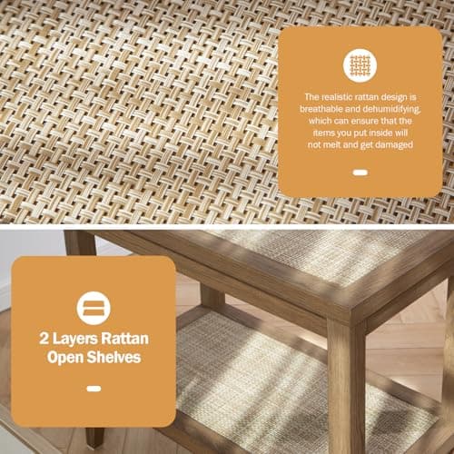 SICOTAS Boho Rattan Nightstands Set of 2 for Small Space