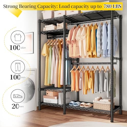 Raybee Heavy Duty 780LB Clothing Rack, Adjustable Metal Closet, Black