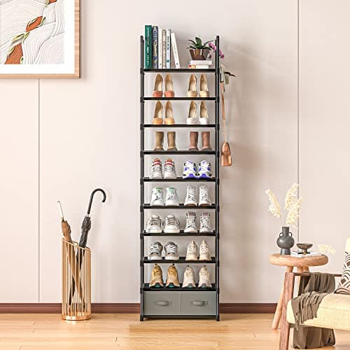 Narrow 10-Tier Shoe Rack, Sturdy Metal Stand, 20-25 Pair Storage for Closet