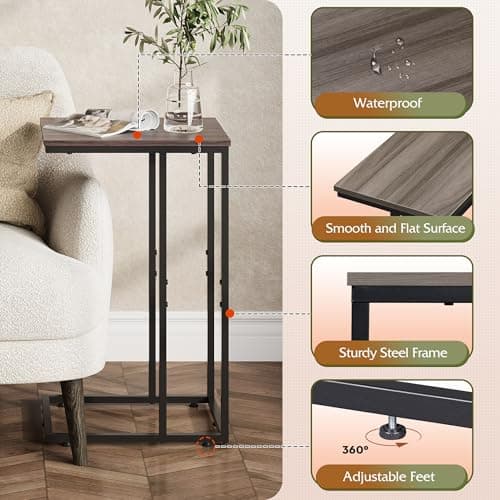 WLIVE C-Shaped Side Table Set, A-Grey, for Small Spaces