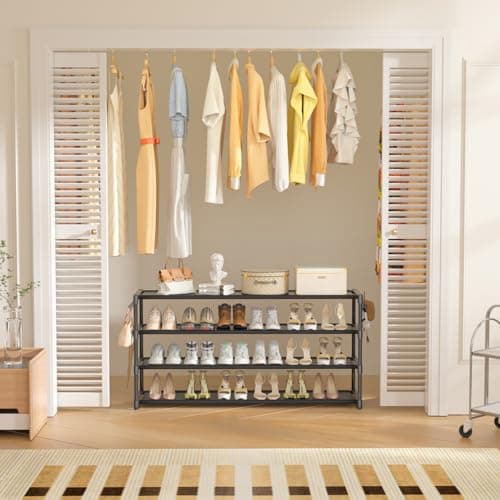 4-Tier Shoe Organizer with Hooks, Sturdy Durable Rack for Closet Entryway, Up to 26 Pairs Space-Saving Shoes Holder