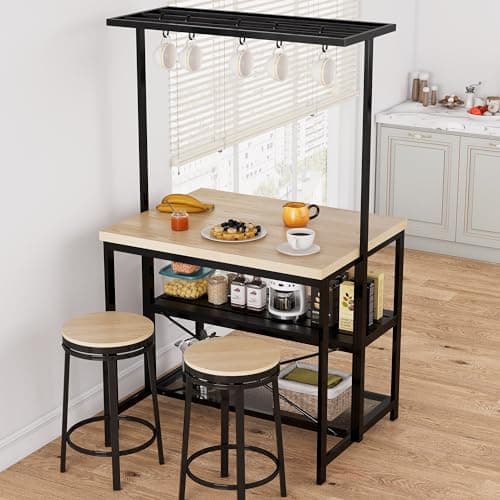 GAOMON 42" Kitchen Island Bakers Rack with 3 Tier Storage & 5 Hooks