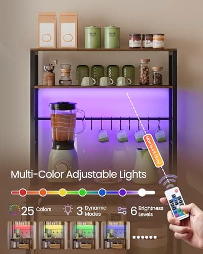 VASAGLE Rustic Brown & Matte Black Coffee Bar with LED Lights UKKS050K01