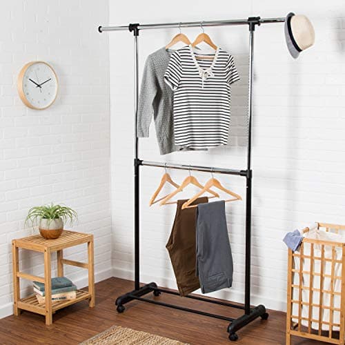 Honey-Can-Do GAR-01767 Dual Rod Expandable Clothing Rack, Black