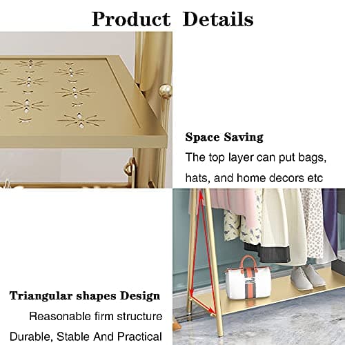 Heavy Duty Gold Freestanding Garment Rack with Double Shelves (39")