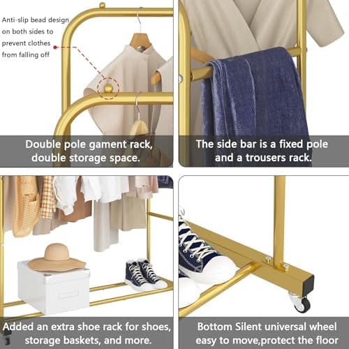 Laiensia Gold Double RodClothing Rack with Wheels