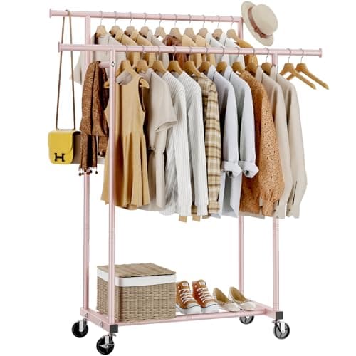 Portable Garment Rack with Wheels, 46.5 Sturdy Metal Clothes Organizer for Hanging Coats, Shirts, Dresses - Black