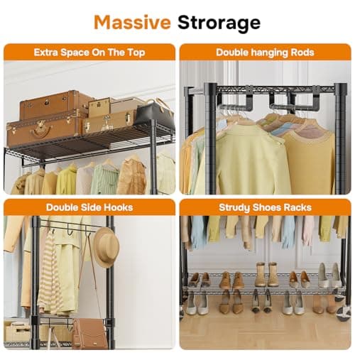 Heavy Duty 3-Shelf Rolling Clothes Rack, Black
