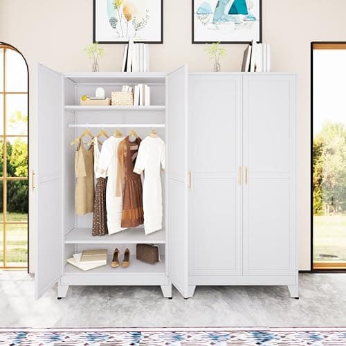 Green Metal Armoire Wardrobe with Shelves and Rod (71")